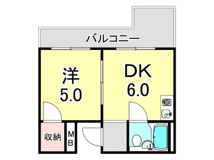 パレスヒラノ(1DK/3階)の間取り写真
