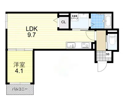 AIA難波南(1LDK/4階)の間取り写真