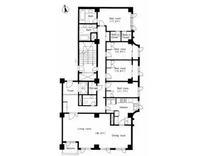 麻布テラスアパートメント(4LDK/5階)の間取り写真