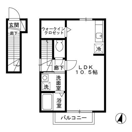 いわちゃ(ワンルーム/2階)の間取り写真