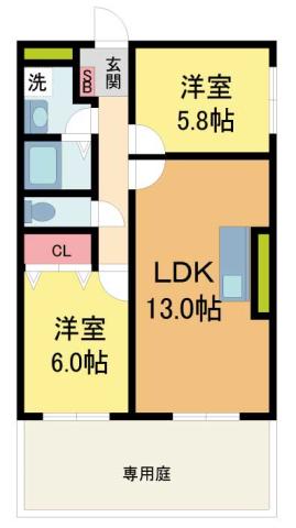 ファミーユ仁川(2LDK/1階)の間取り写真