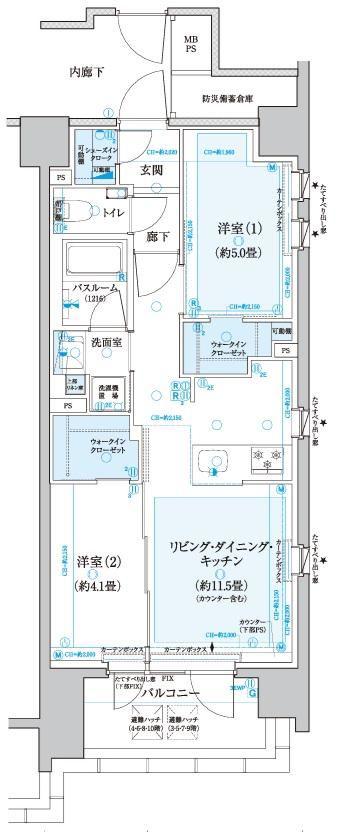 CLIOラヴェルヴィ中央湊(2LDK/10階)の間取り写真
