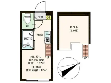 ハーモニーテラス練馬(ワンルーム/2階)の間取り写真