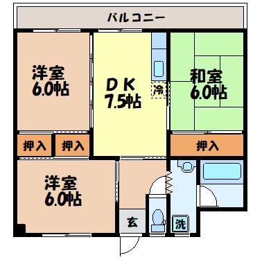 スカイハイツ上戸町(3DK/2階)の間取り写真