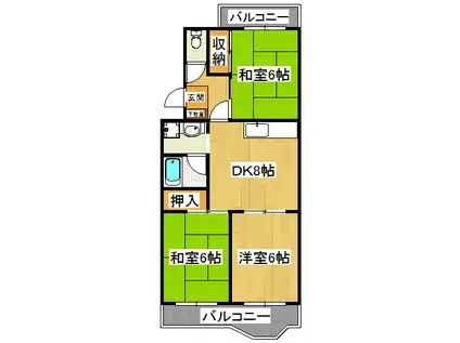 グランメール西船橋(3DK/4階)の間取り写真