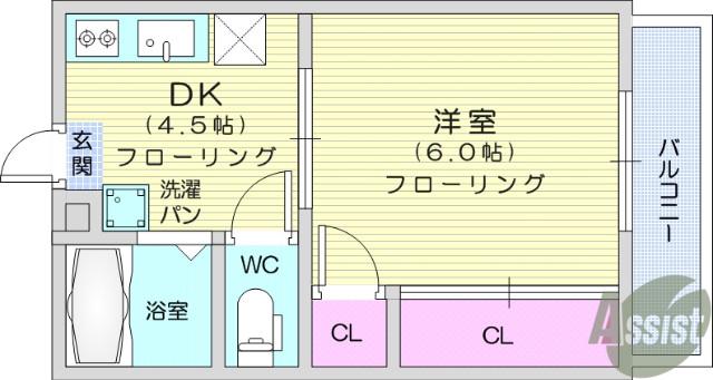 仲ノ瀬ハイム(1DK/1階)の間取り写真