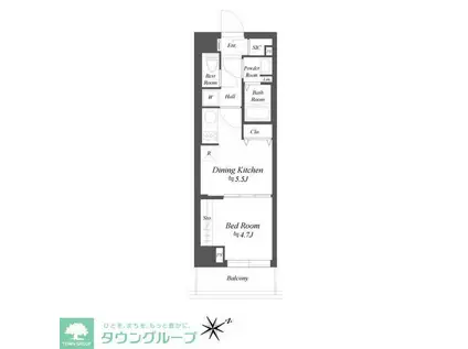 ブランシエスタ品川大井町パークエッジ(1DK/4階)の間取り写真