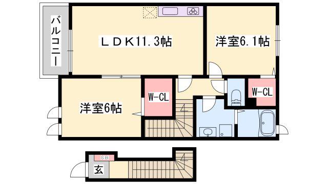 シンシンハウスB(2LDK/2階)の間取り写真
