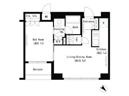 パークアクシス溜池山王(1LDK/5階)の間取り写真