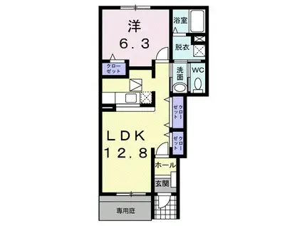 シャルパンティエII(1LDK/1階)の間取り写真