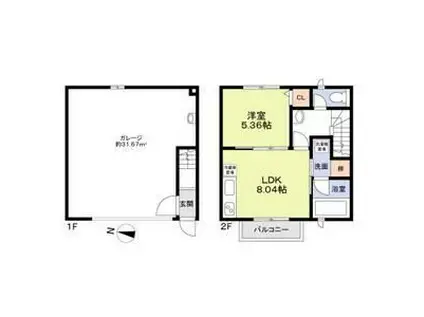 プレミアムガレージハウス秦野中井IC II(1LDK/2階)の間取り写真