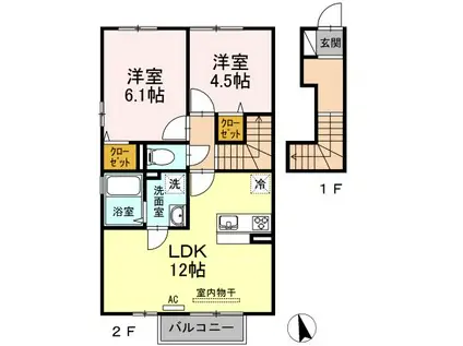 シャインポート屋島IVA棟(2LDK/2階)の間取り写真