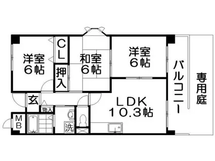 ラフィネ星田(3LDK/1階)の間取り写真