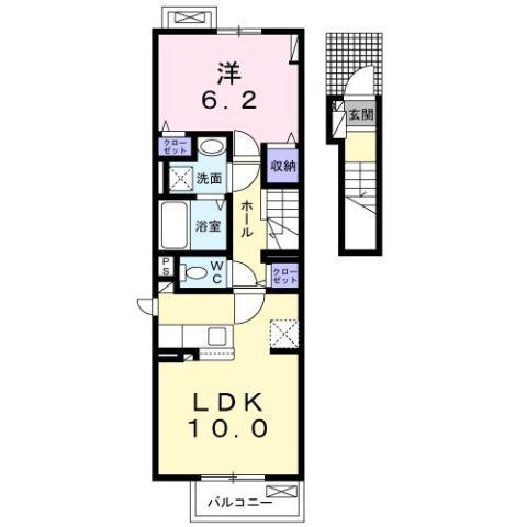 ゼロツー弐番館(1LDK/2階)の間取り写真