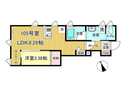 カーサフレンテ大町(1LDK/1階)の間取り写真