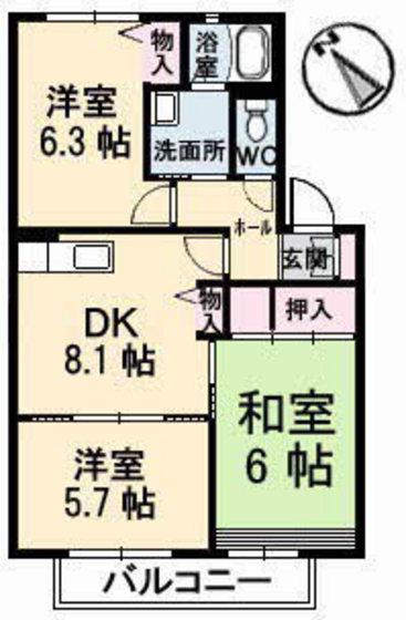 ディアスTANAKA C棟(3DK/2階)の間取り写真