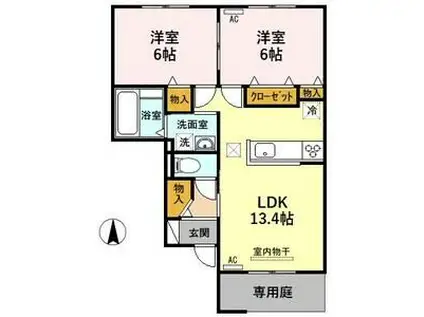 セジュール・ラ・ルーチェA棟(2LDK/1階)の間取り写真