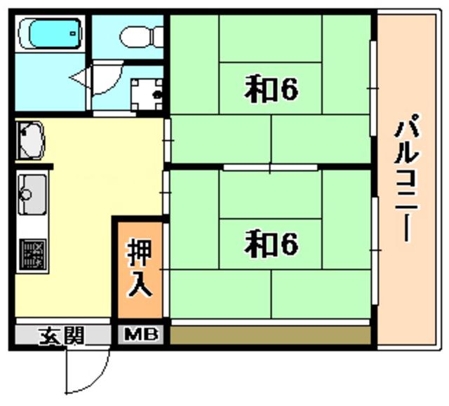 ケントハウス(2K/2階)の間取り写真