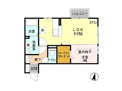 コスモB棟(1LDK/2階)の間取り写真