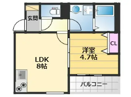 BADGE HABUCHO(1LDK/1階)の間取り写真