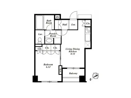 KDXレジデンス高輪(1LDK/2階)の間取り写真