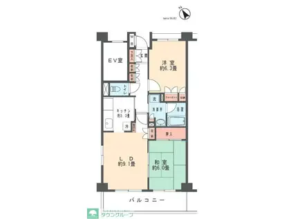 ペアガーデン生田(2LDK/5階)の間取り写真