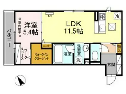 ソッリーゾ B(1LDK/1階)の間取り写真