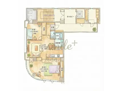 アルバ鹿田町(2LDK/3階)の間取り写真