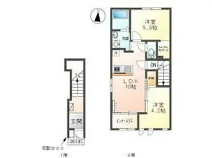 クオン青波 N(2LDK/2階)の間取り写真