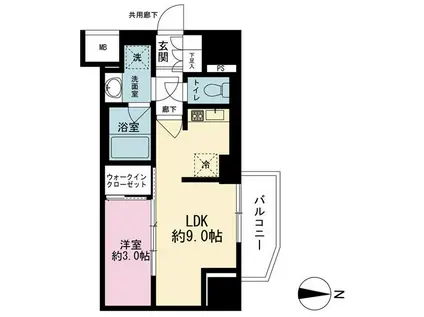 リビオレゾン上野入谷ザ・テラス(1LDK/9階)の間取り写真