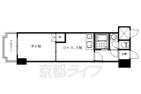 ライオンズマンション二条高倉(1DK/4階)の間取り写真