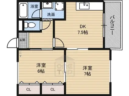 リブレ三光5(2DK/2階)の間取り写真