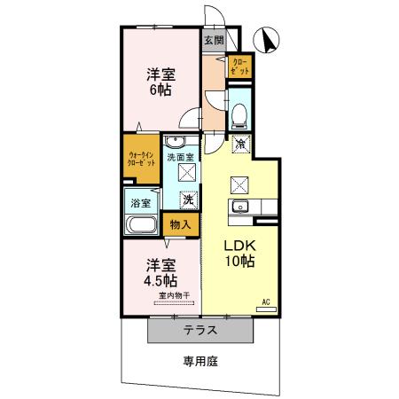 ルーチェ木ノ本(2LDK/1階)の間取り写真
