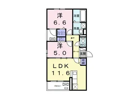 シャングリラ(2LDK/3階)の間取り写真