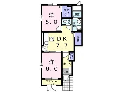 I・TI棟(2DK/1階)の間取り写真