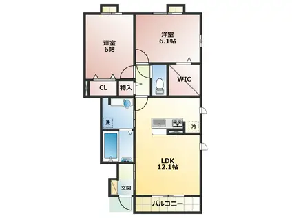 モンテラードA(2LDK/1階)の間取り写真