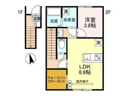 RELUXIA B(1LDK/2階)の間取り写真