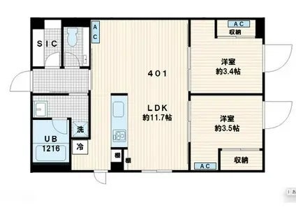 FULLEA代々木 フレア代々木(2LDK/4階)の間取り写真