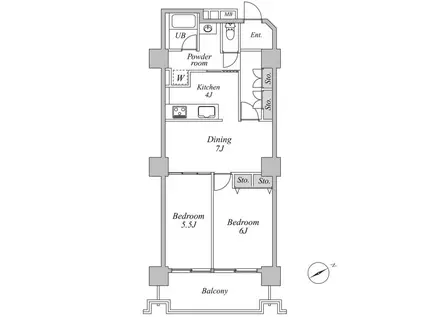 六本木ビュータワー(2LDK/10階)の間取り写真
