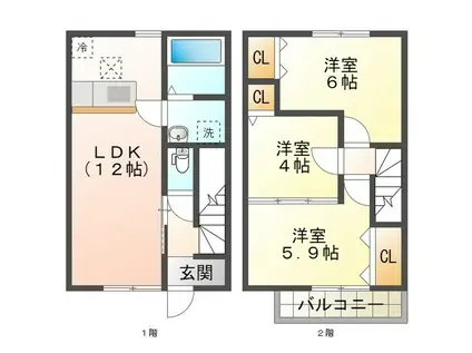 MAISONETTE LAND 北楠駅A棟(3LDK/2階)の間取り写真