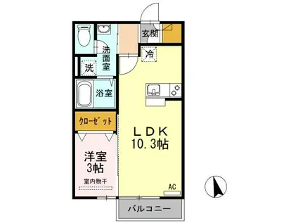 リビングタウン高松中央(1LDK/2階)の間取り写真