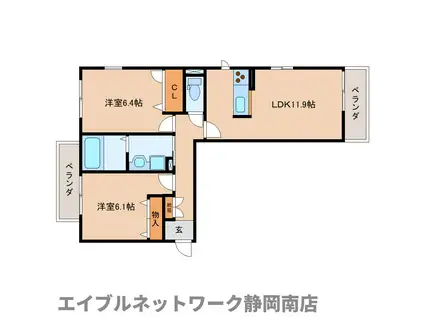 クラルテ馬渕(2LDK/2階)の間取り写真