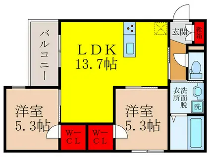 シエーナ川西中央2(2LDK/1階)の間取り写真