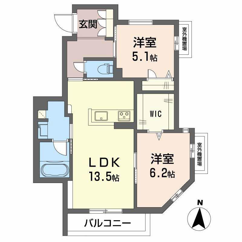 シャーメゾン エムエイチ 曽根東(2LDK/2階)の間取り写真