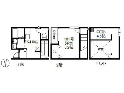 フェリオ千早 425(1K/1階)の間取り写真
