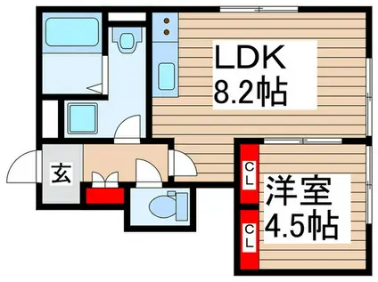 リーブルファイン松戸大金平(1LDK/1階)の間取り写真