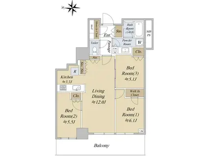 サザンスカイタワー八王子(3LDK/31階)の間取り写真
