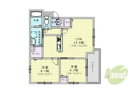 ル・クレール垂水Ⅱ(2LDK/2階)の間取り写真