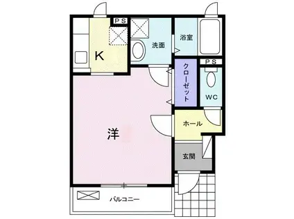 プラシードUNO II(1K/1階)の間取り写真