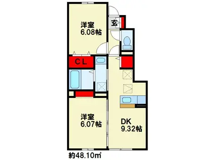 COMFORTAS K(2DK/1階)の間取り写真